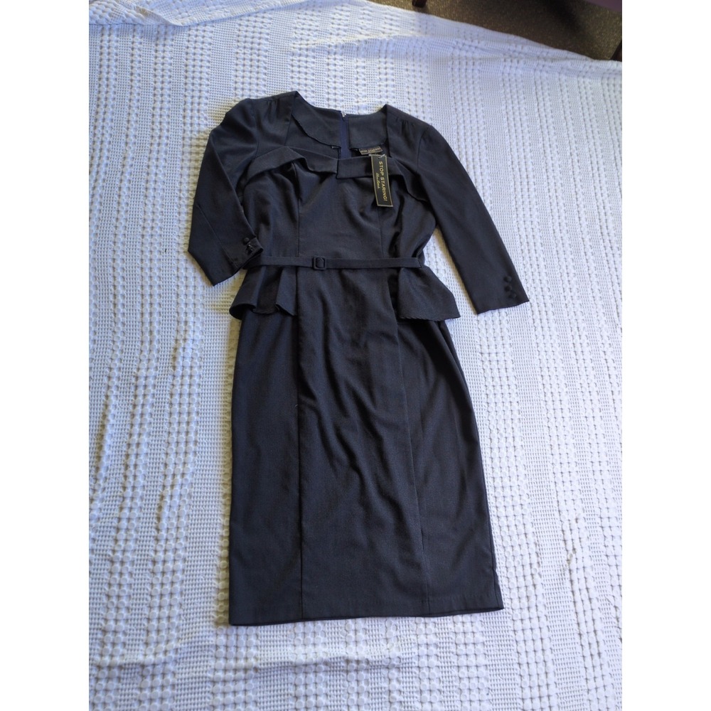 NWT Stop Staring Peplum Wiggle Midi Cocktail Party Dress Charcoal Black Size 16